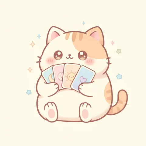 Mèo Béo cầm bộ bài Tarot